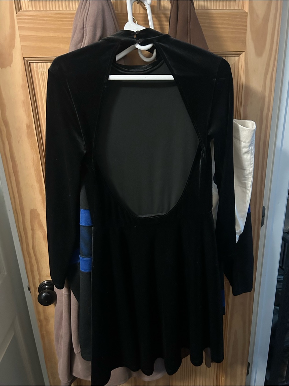 American Apparel Black Velvet Long-Sleeve Open-Back Skater Dress